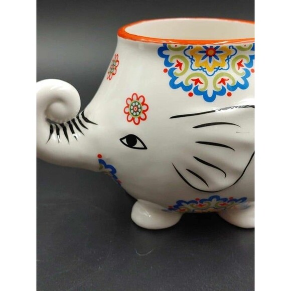 Elephant Coffee Cup Mug Hand Painted Ceramic 3D Trunk Lucky Trunk Up (B) - Picture 4 of 10